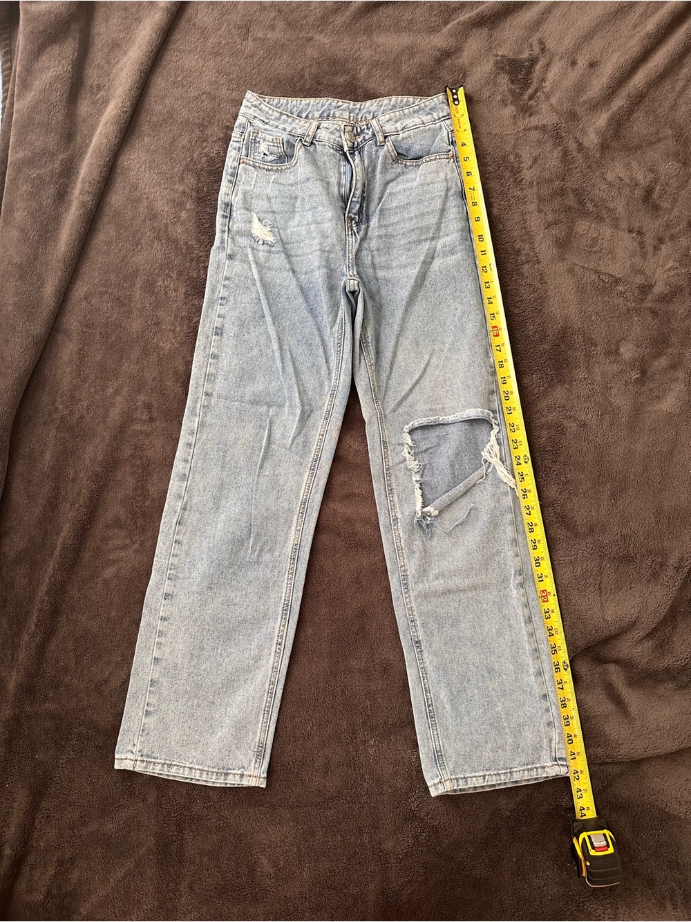 Light Wash Distressed Straight-Leg Jeans